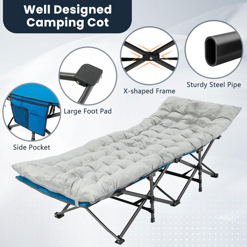 Giantex Folding Camping Cot with Pad, Heavy Duty Sleeping Cots with Carry Bag
