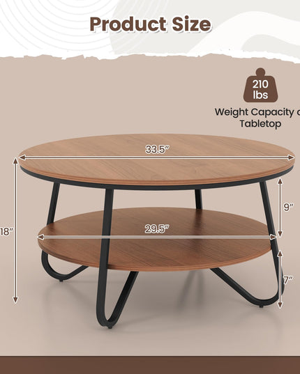 Giantex 2-Tier Round Coffee Table, 33.5" Wood Coffee Table with Open Storage Shelf