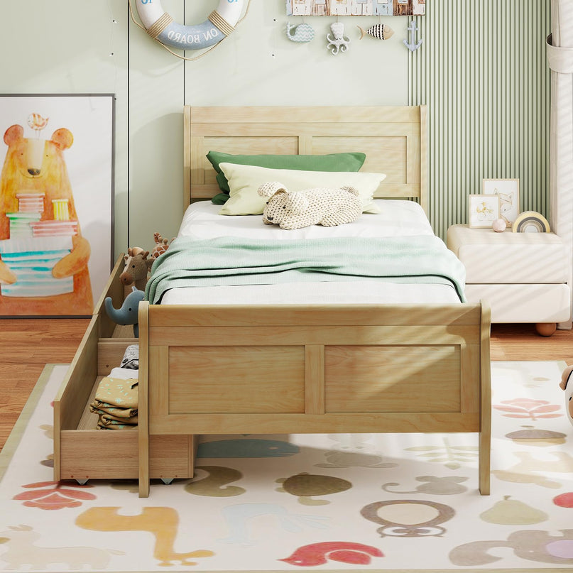 Giantex Twin Bed with 2 Storage Drawers for Kids Teens Adults