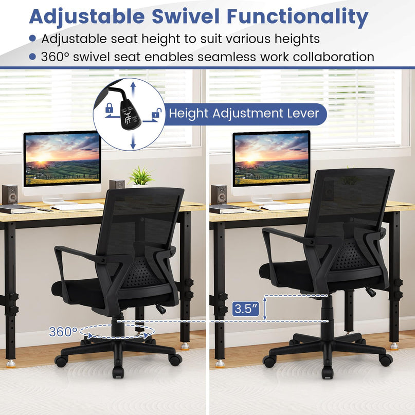 GIANTEX Ergonomic Office Chair | Mid-Back Swivel Desk Chair w/Lumbar Support