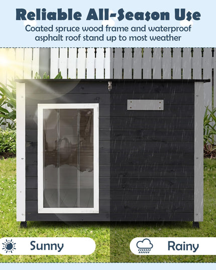 Giantex 34"/42.5" LWooden Dog House with Openable Asphalt Roof
