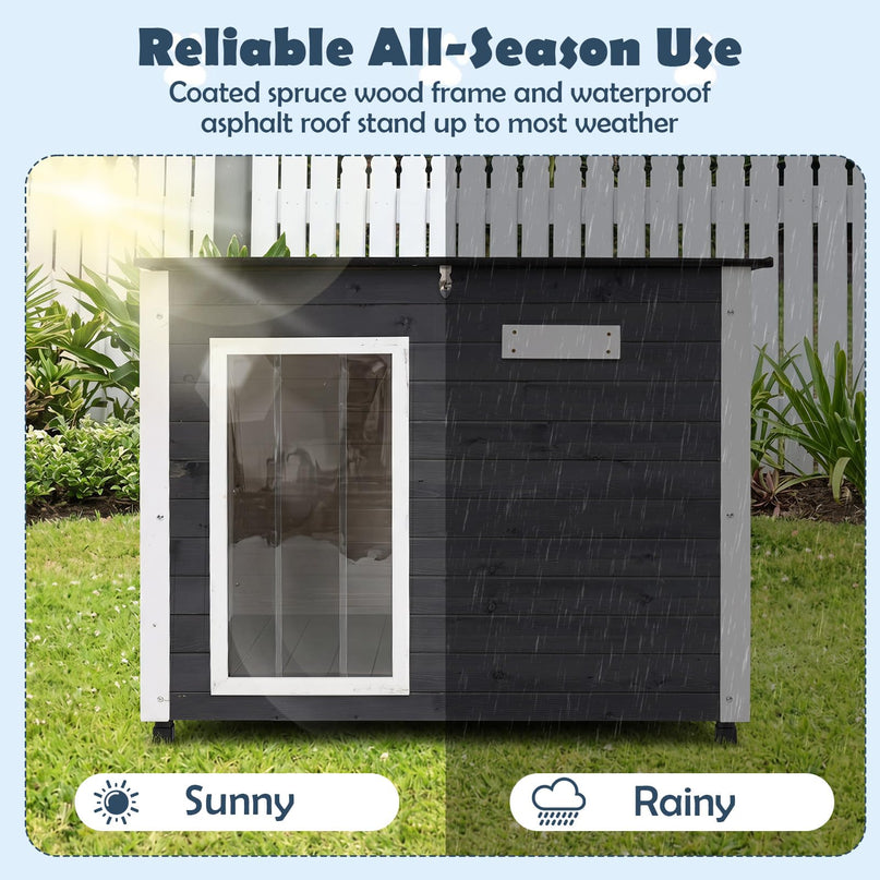 Giantex 34"/42.5" LWooden Dog House with Openable Asphalt Roof