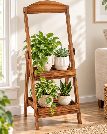 GIANTEX 2-Tier Ladder Plant Stand with Raised Edges