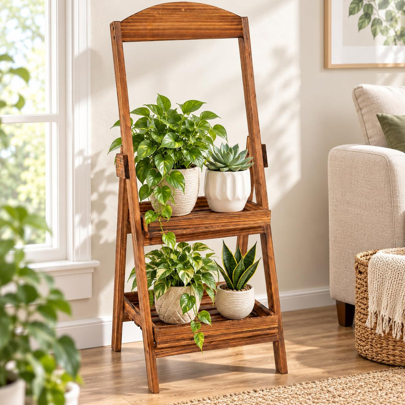 GIANTEX 2-Tier Ladder Plant Stand with Raised Edges