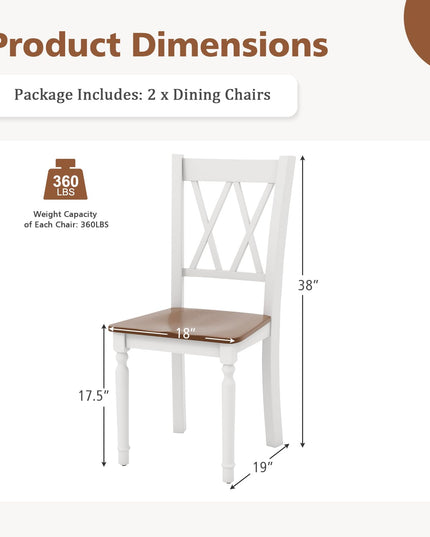 Giantex Dining Room Chairs Set of 2 White, Wooden Farmhouse Kitchen Chairs with Rubber Wood Seat