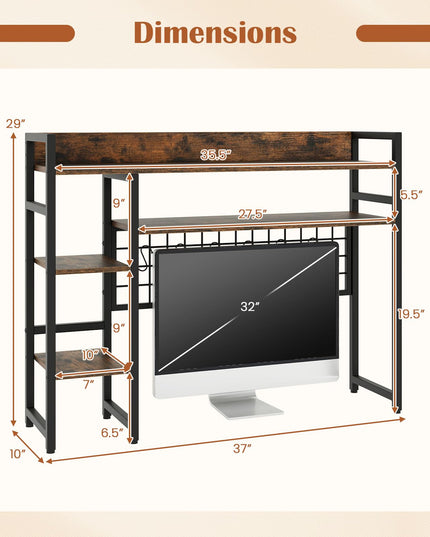 Giantex Desktop Bookshelf with 6 Movable Hooks for Home Office Dorm