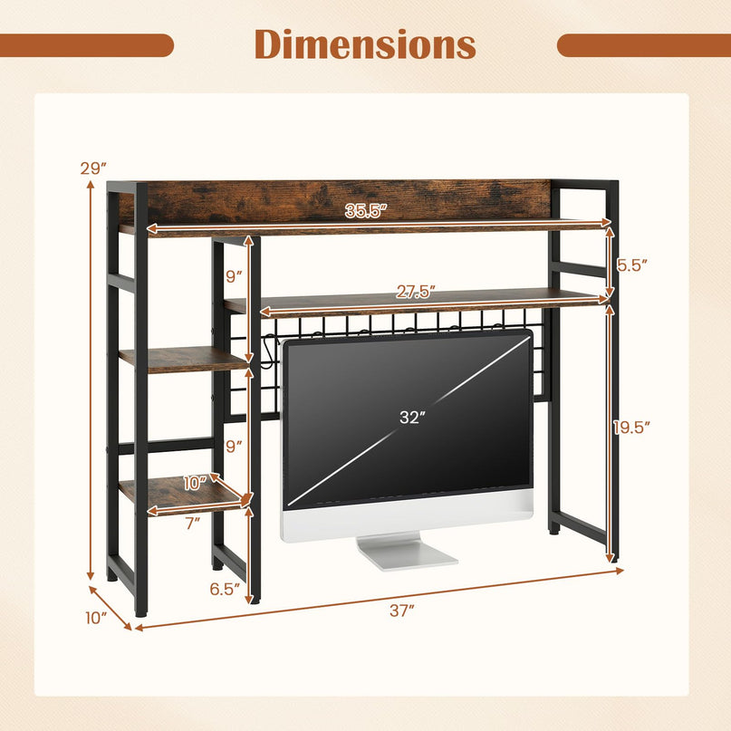 Giantex Desktop Bookshelf with 6 Movable Hooks for Home Office Dorm
