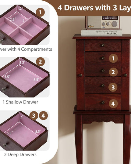 Giantex Standing Jewelry Armoire Cabinet with 4 Drawers