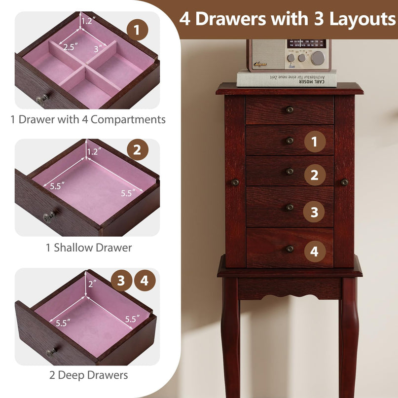 Giantex Standing Jewelry Armoire Cabinet with 4 Drawers