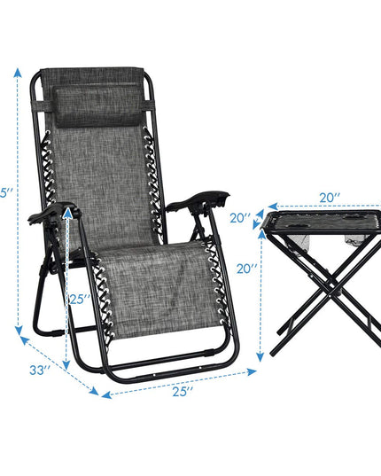Giantex 3 PCS Zero Gravity Chair Patio Chaise Lounge Chairs, Beige