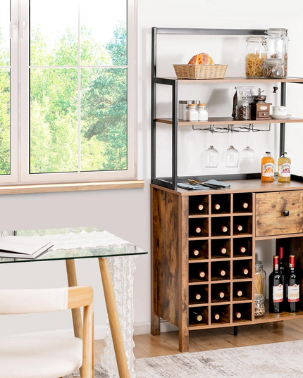 Giantex Sideboard with Hutch, 18 Bottles Wood Wine Rack, 1 Drawer, Standing 4-Tier Bakers Rack with Glass Holder