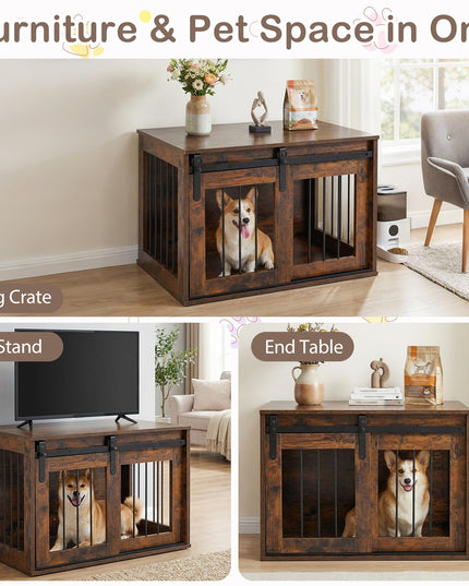 GIANTEX 80cm Dog Crate Furniture with Sliding Barn Door