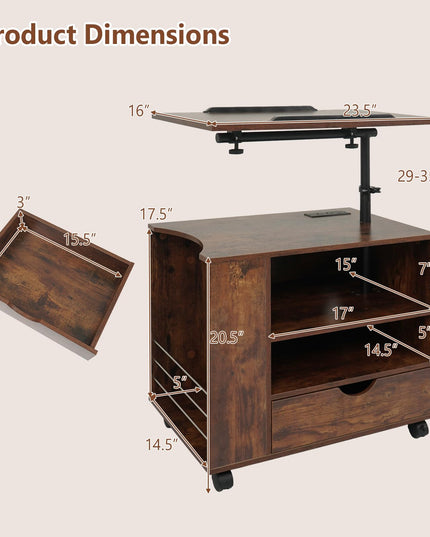 GIANTEX LED Rolling Nightstand with Charging Station & Laptop Tray