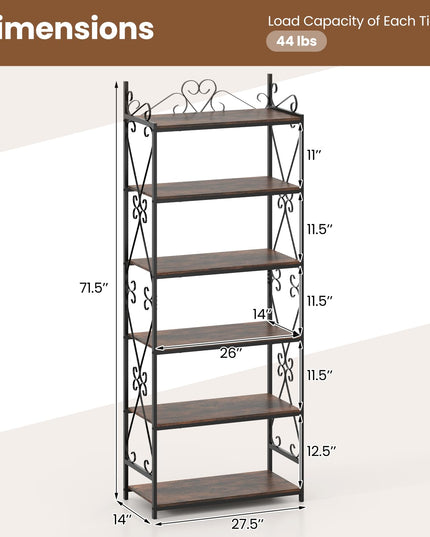 Giantex 6-Tier Industrial Bookcase with Scrollwork Metal Frame & 2 Anti-Tipping Kits