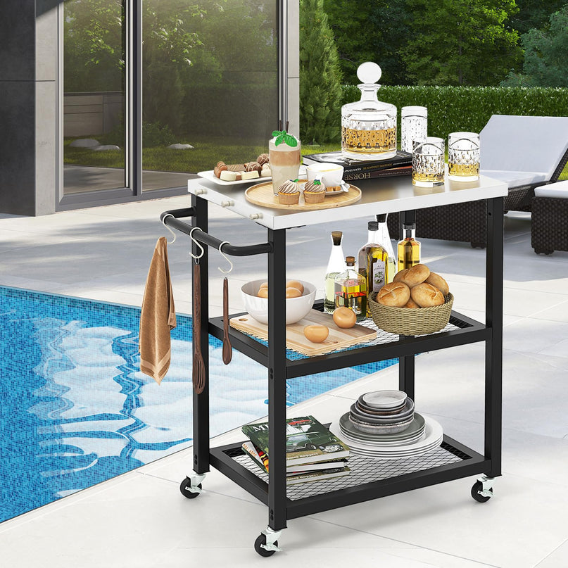 Giantex Outdoor Grill Cart - Movable Pizza Oven Stand with Stainless Steel Top