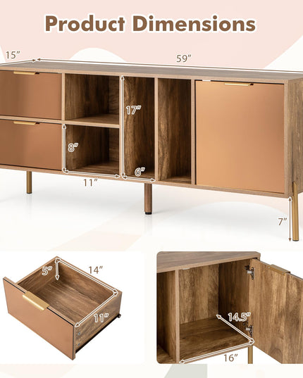 Giantex Mirrored Buffet Cabinet, Wooden Kitchen Sideboard Storage Cabinet w/2 Drawers & 1 Door Accent Cabinet