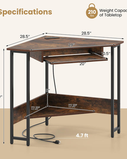 Giantex Small Corner Desk with Charging Station