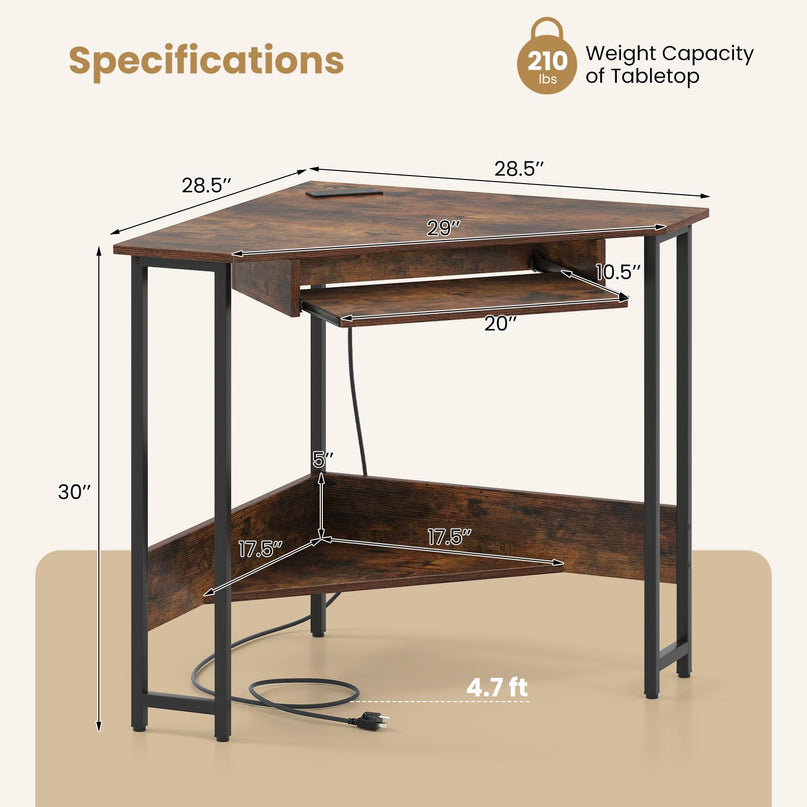 Giantex Small Corner Desk with Charging Station