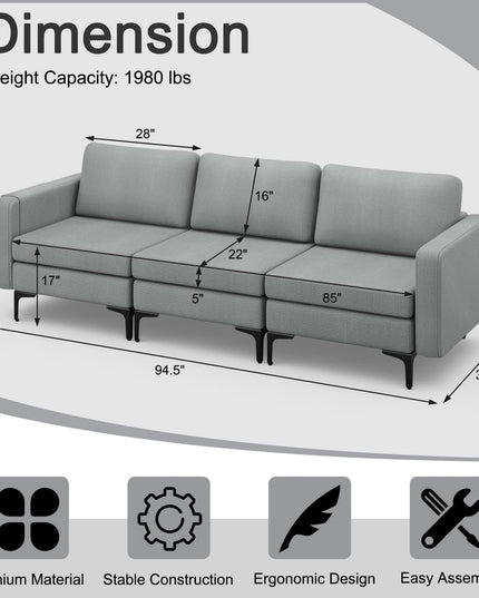 Giantex 3 Seat Sectional Sofa Couch, 94.5" L Modular Sleeper