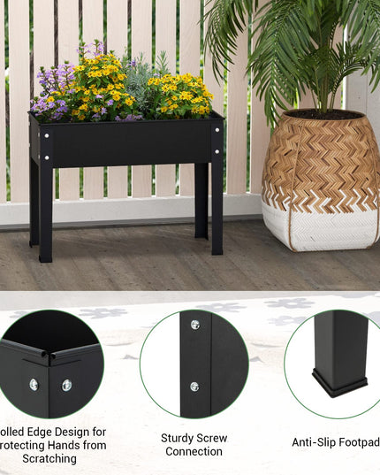 Giantex Raised Garden Bed, Metal Planter Box with Legs, Drain Hole, Outdoor Indoor Elevated Garden Box