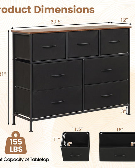 GIANTEX 7-Drawer Wide Dresser with 2-Sized Folding Fabric Drawers & 2 Anti-tipping Kits