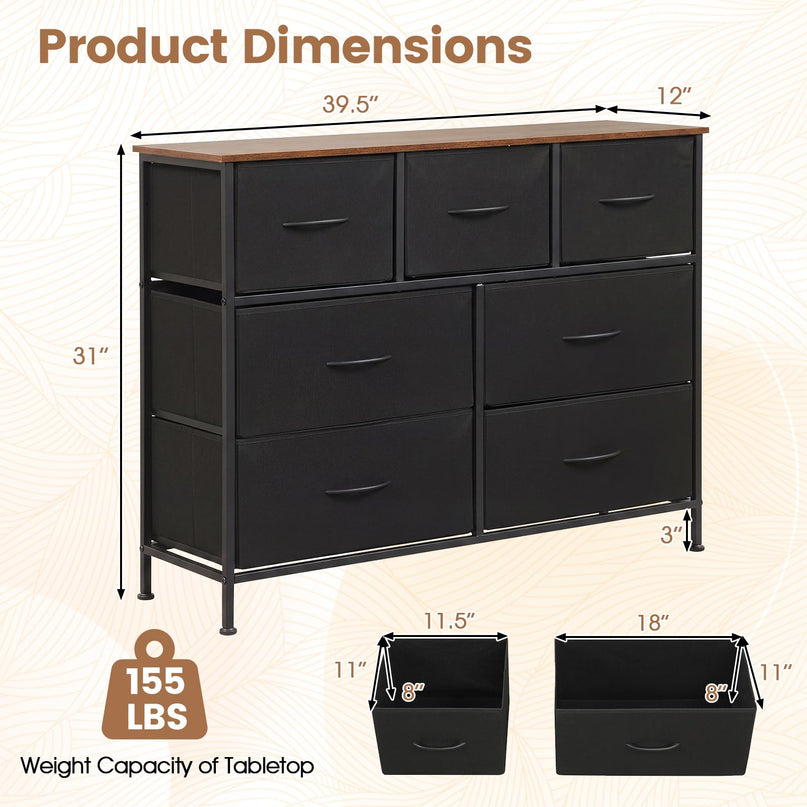 GIANTEX 7-Drawer Wide Dresser with 2-Sized Folding Fabric Drawers & 2 Anti-tipping Kits