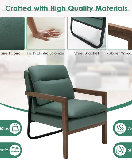 Giantex Accent Chair, Comfy Soft Leathaire Bedroom Chair with Solid Rubber Wood Legs