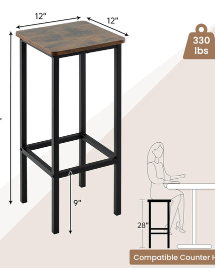 Giantex Industrial Bar Stools Set of 4, 28" Backless Counter Height Bar Stools, Kitchen Island Stools with Footrest