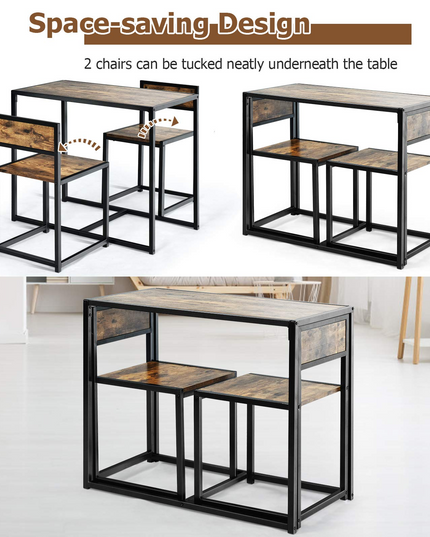 3 Piece Dining Set, Industrial Dining Table with 2 Chairs