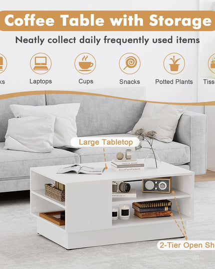 Giantex Coffee Table with Storage, Rectangle Accent Sofa Table with Shelf & Elevated Base