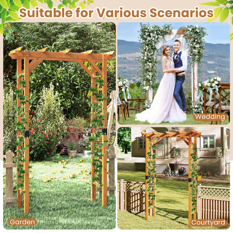 Giantex 7FT Wood Garden Arbor Trellis Wooden Wedding Arch for Ceremony Party