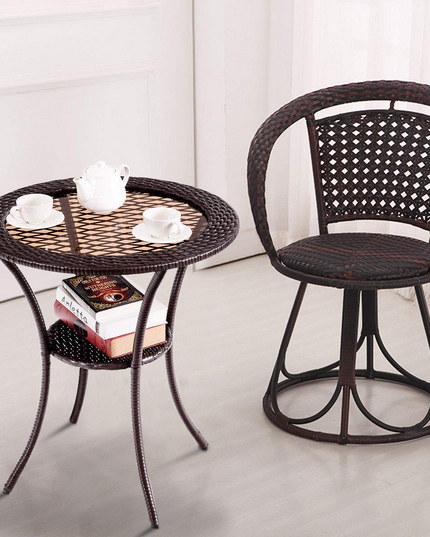 Giantex Round Rattan Wicker Coffee Table Glass Top Steel Frame Patio Furni (Round)