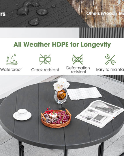 Giantex Picnic Table Set for Up to 8 Persons, Round Outdoor Table and Bench Set with Umbrella Hole