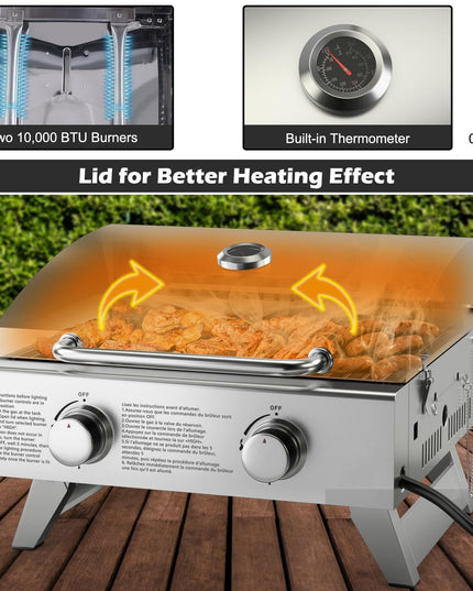 Giantex Portable Gas Grill - Tabletop Propane Grill with 2 Burners, 20,000 BTU total, Built-in Thermometer