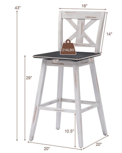 360 Degree Rubber Wood Bar Chairs, Vintage Bar Stools for Home, Restaurant & Pub