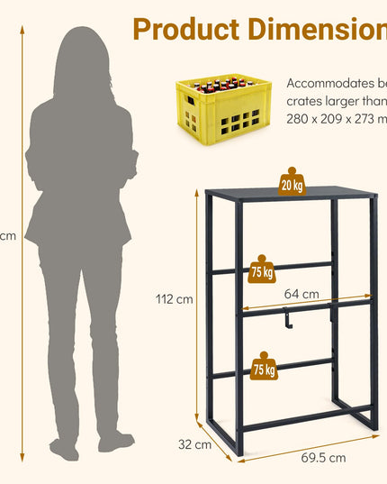 Giantex 3-Tier Drink Crate Rack | Heavy-duty Metal Storage Rack with Shelf