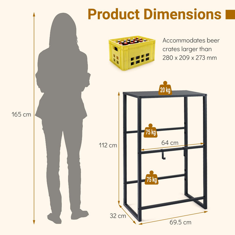 Giantex 3-Tier Drink Crate Rack | Heavy-duty Metal Storage Rack with Shelf