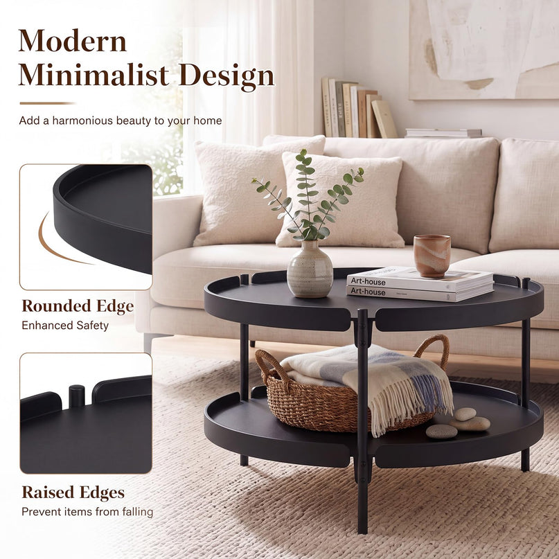 GIANTEX 2-Tier Round Coffee Table with Storage