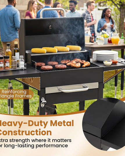 Giantex Charcoal Grill with 2 Side Tables for Backyard Picnic Party Camping