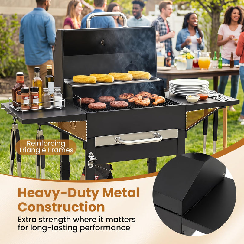 Giantex Charcoal Grill with 2 Side Tables for Backyard Picnic Party Camping