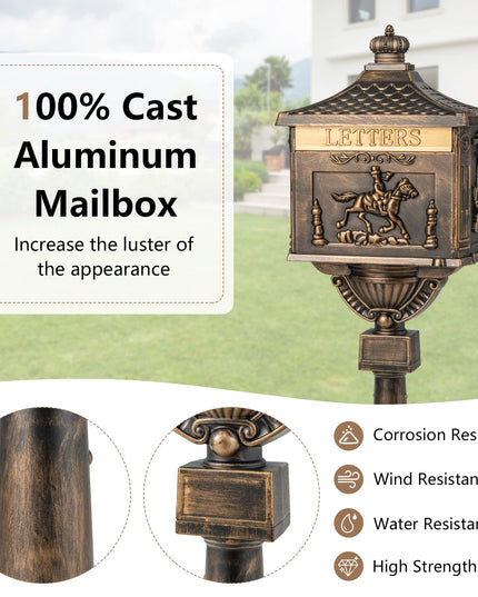 Cast Aluminum Mailbox with Post - Giantex