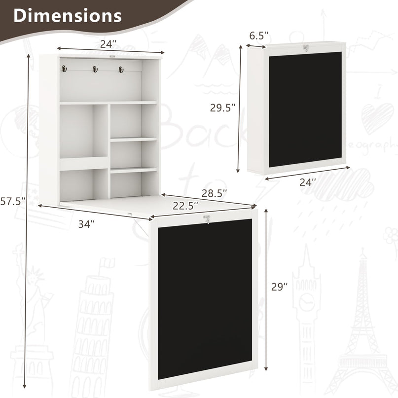 Giantex Foldable Wall-Mounted Desk with Chalkboard