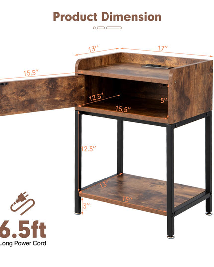 Giantex Nightstand with Charging Station - Sofa Side Table