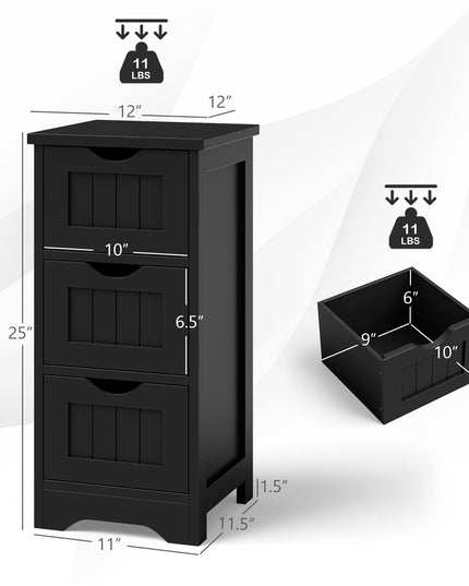 Meuble de Rangement pour Salle de Bain Giantex - Petit Meuble de Rangement pour Salle de Bain avec 3 Tiroirs Amovibles