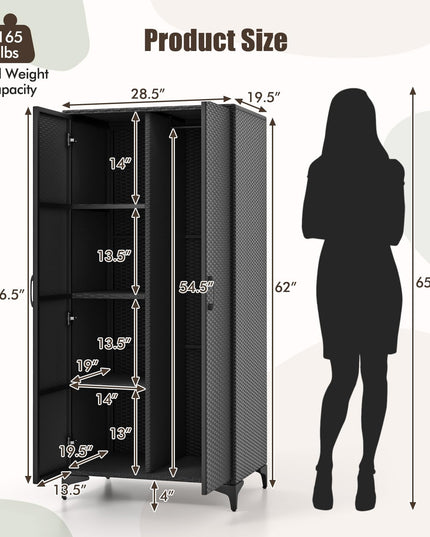 Giantex Wicker Storage Cabinet, 62” Tall Pantry Cabinet with 2 Doors, Hanging Rod, 4 Storage Cubes