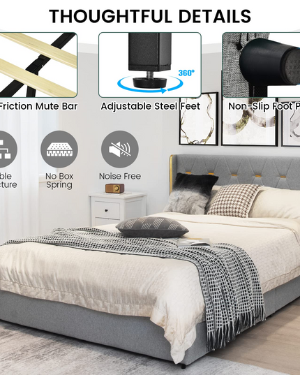Giantex Upholstered Bed Frame with 4 Drawers