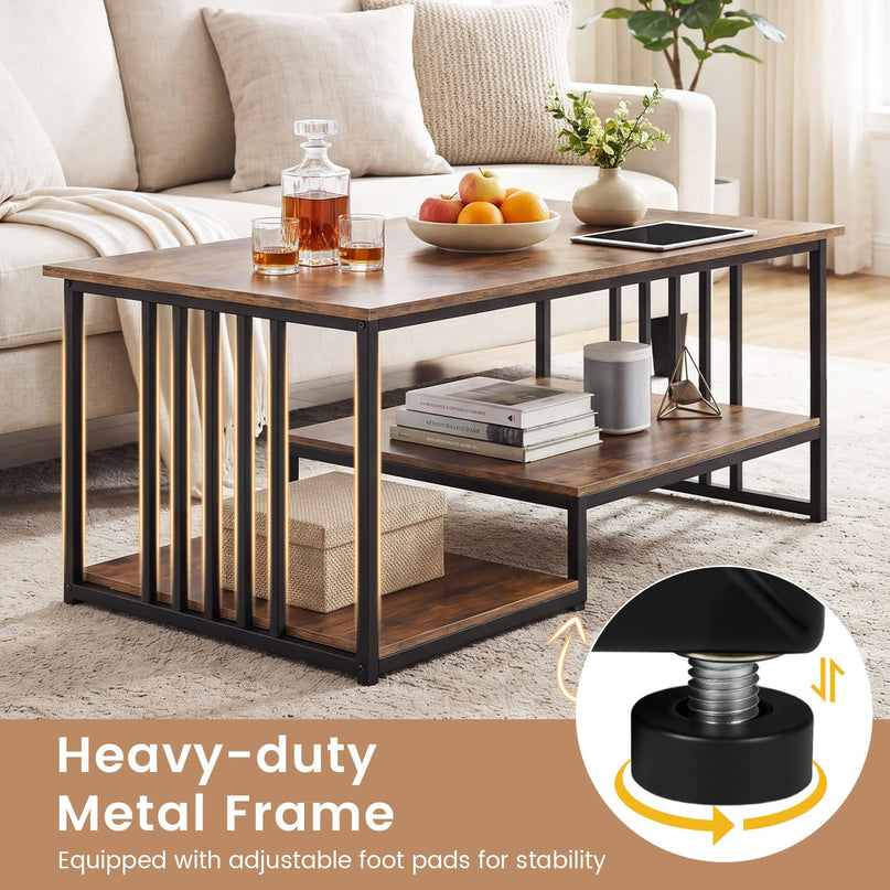 Giantex 43.5" Rectangle 2-Tier Farmhouse Coffee Table with Storage