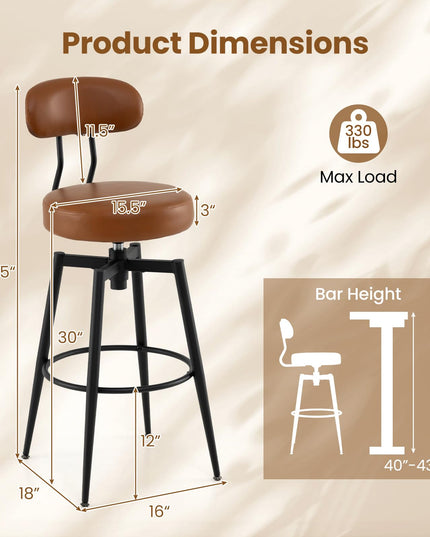 Giantex Swivel Barstools Set w/Upholstered Seat & Back