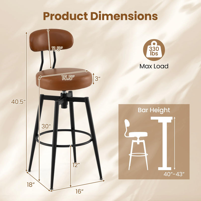 Giantex Swivel Barstools Set w/Upholstered Seat & Back