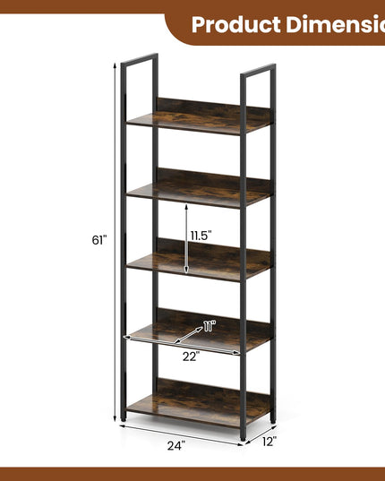 Giantex 5-Tier Tall Wooden Open Bookcase with Back Panels & Metal Frame (1/2)